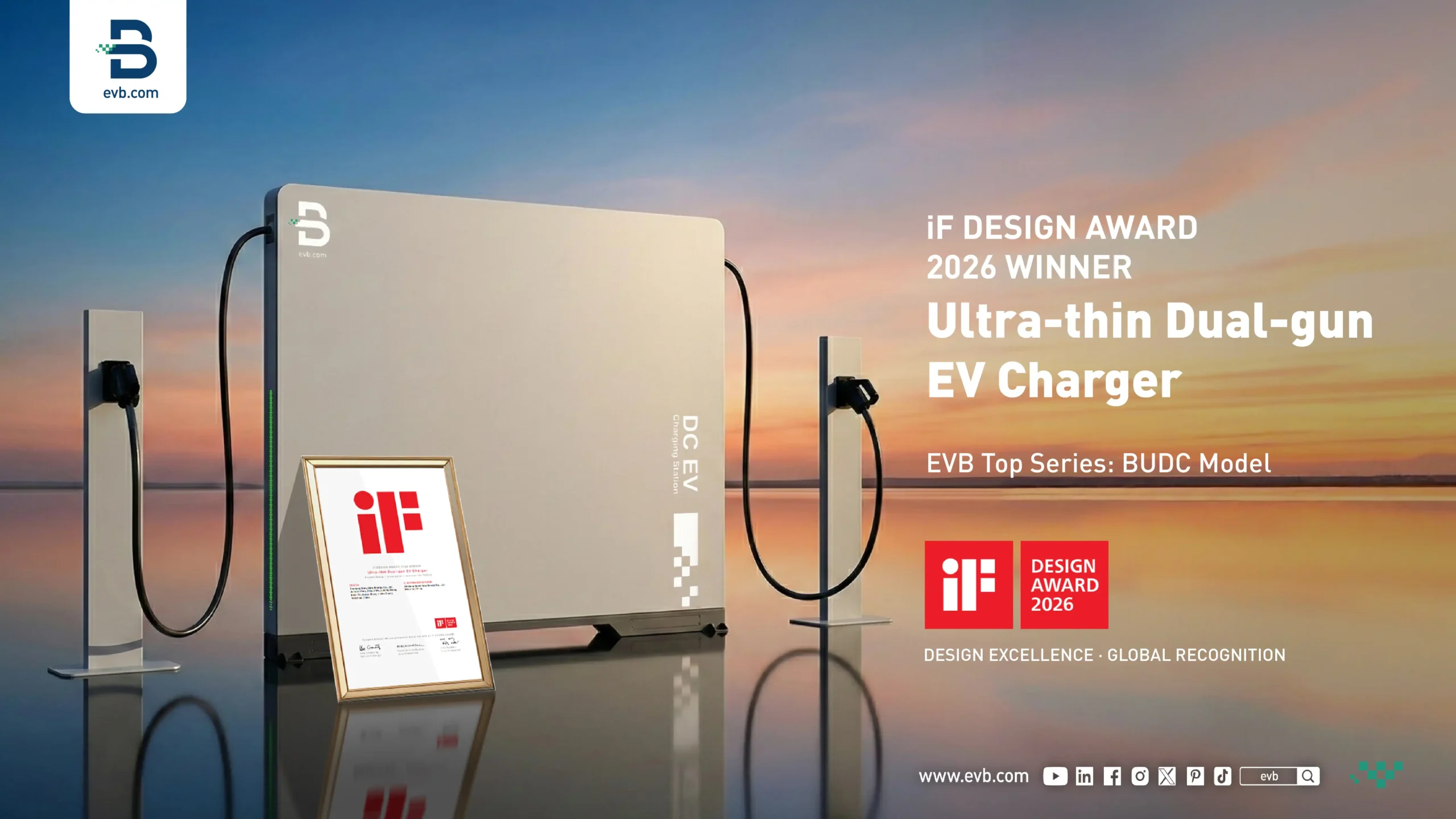 Il caricabatterie per veicoli elettrici EVB ultrasottile a doppia pistola vince l'iF DESIGN AWARD 2026