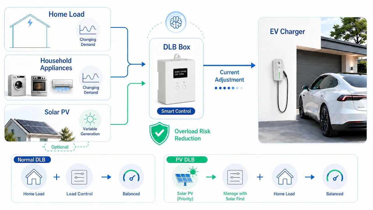 Dynamic Load Balancing and PV DLB for Home Charging