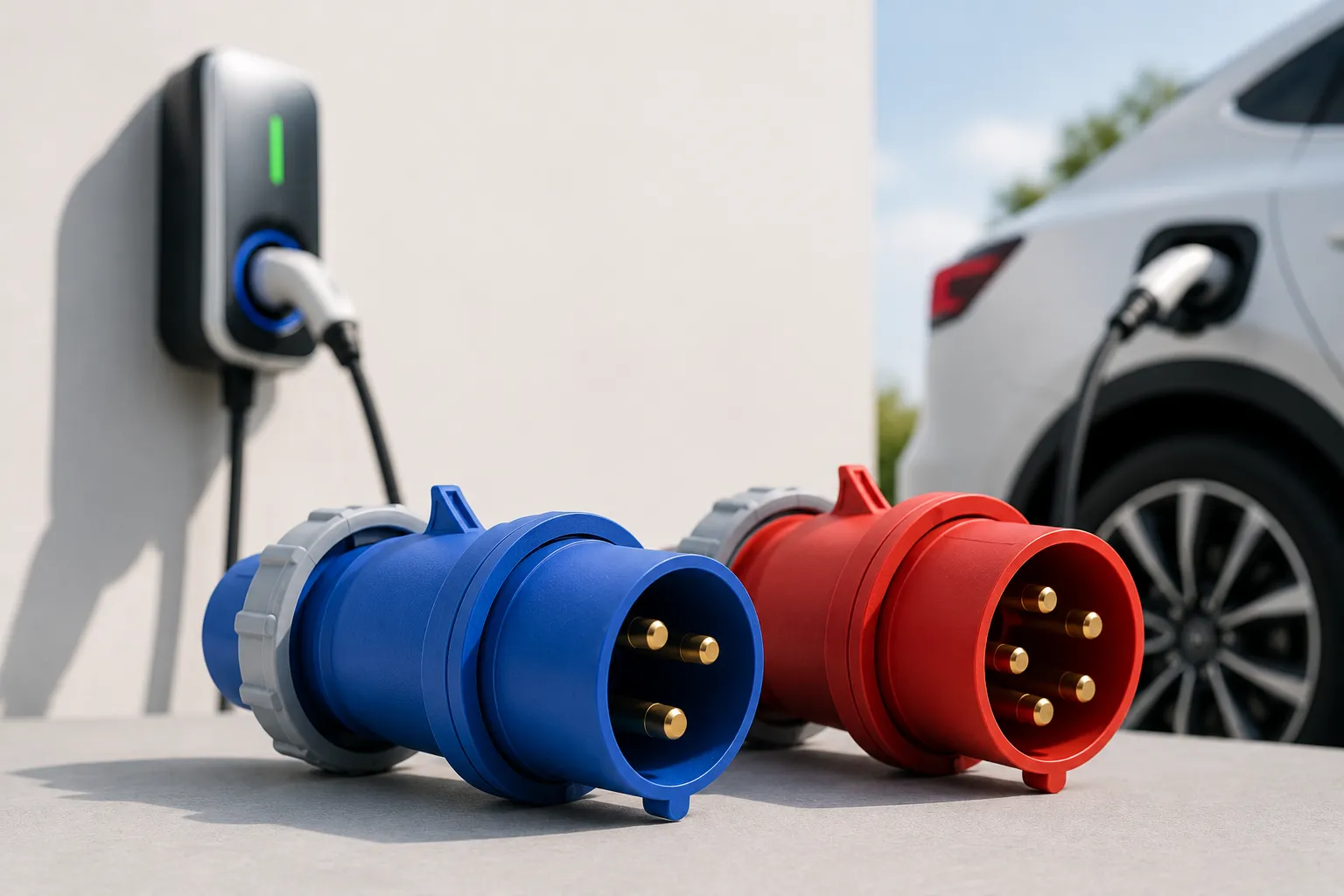 CEE plug for EV charging with EVB wall-mounted charger