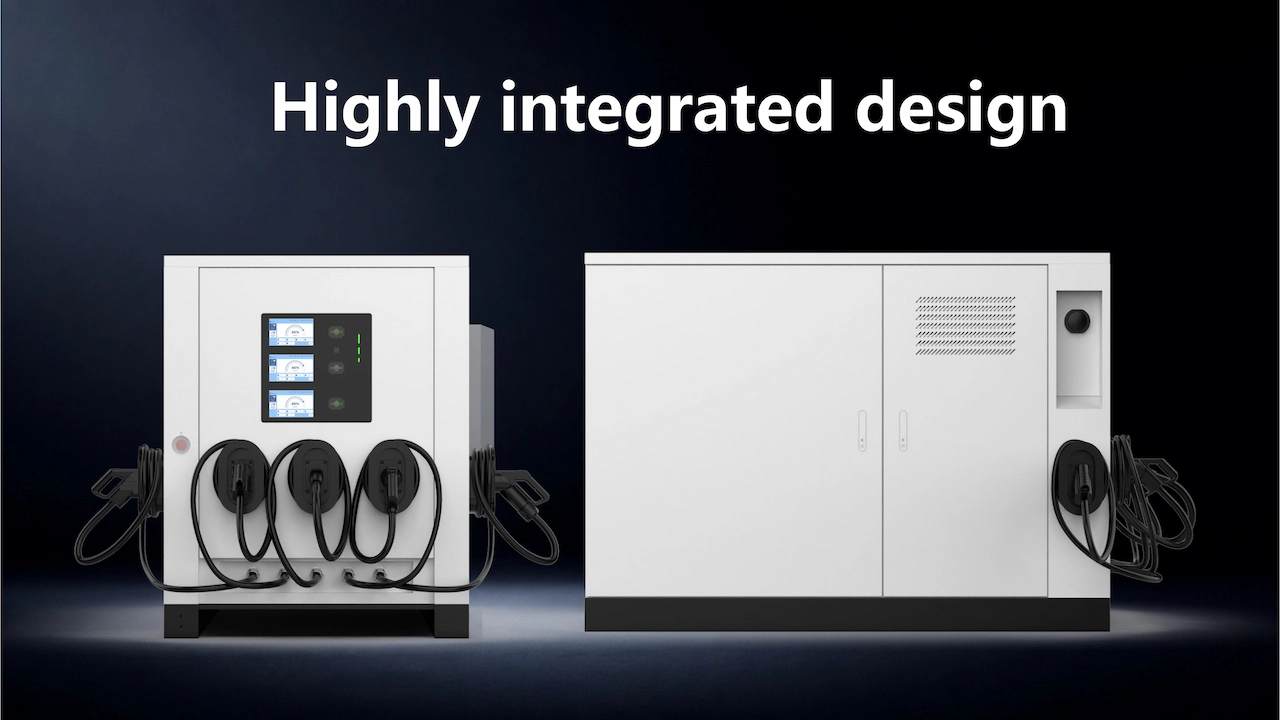 Design altamente integrado de carregadores portáteis de corrente contínua para veículos elétricos com bateria integrada.