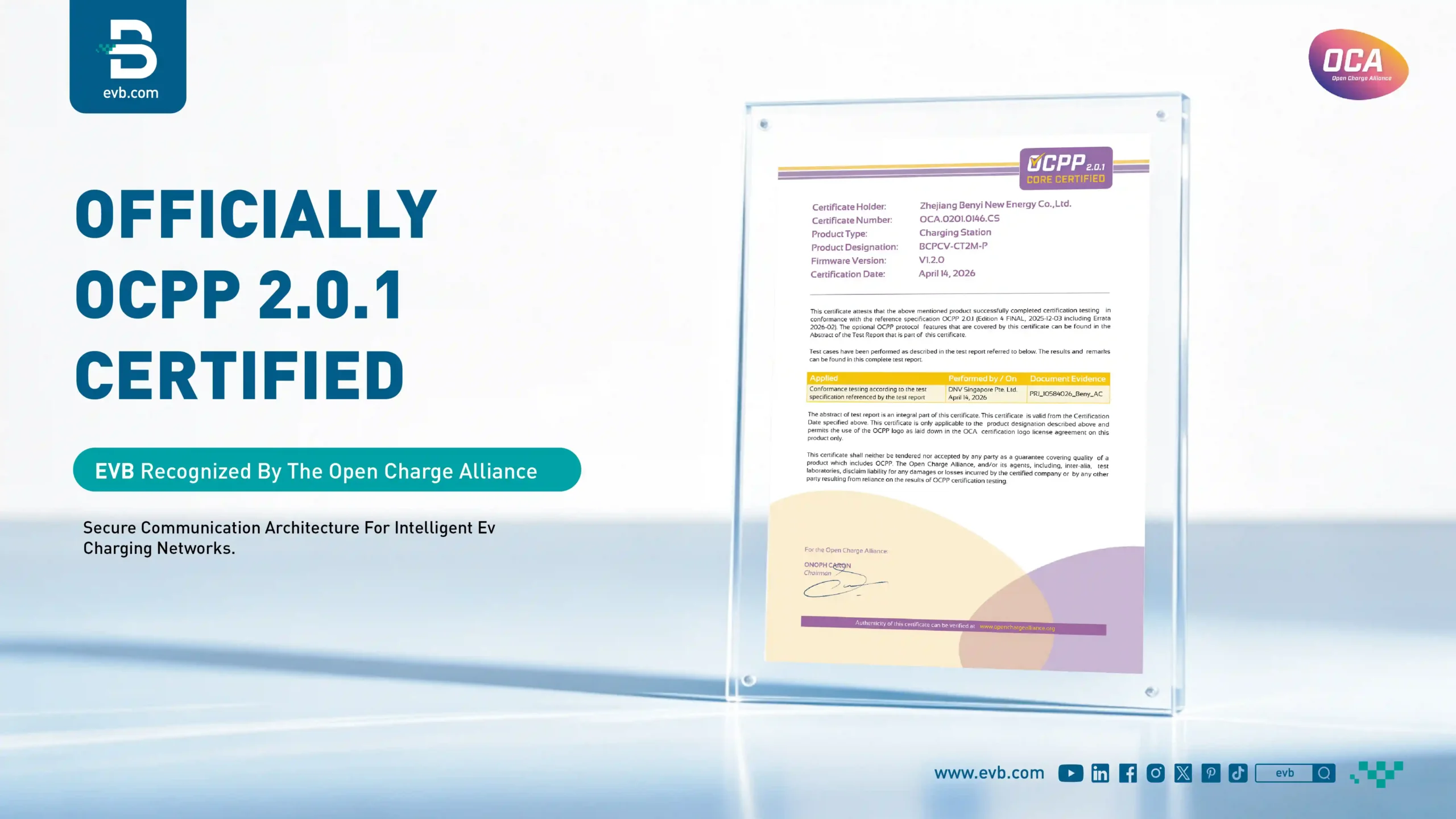 Certificazione EVB OCPP 2.0.1 e interoperabilità del software di ricarica (immagine)